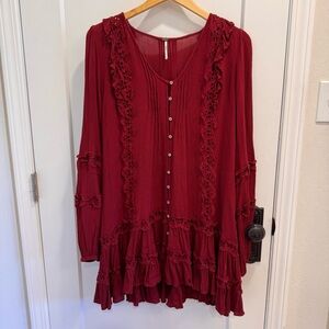 Free People Wine Bohemian Snow Angel Dress Tunic with Slip Size Small